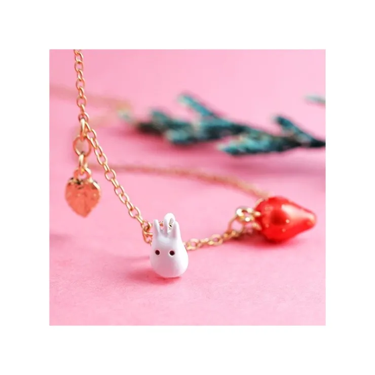 Clearance Necklace Strawberry and White Totoro - My Neighbor Totoro Jewellery